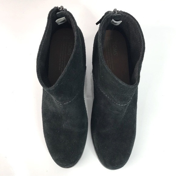TOMS Black Suede Stacked Block Heel Size 10 Ankle Boots Booties - Picture 11 of 16